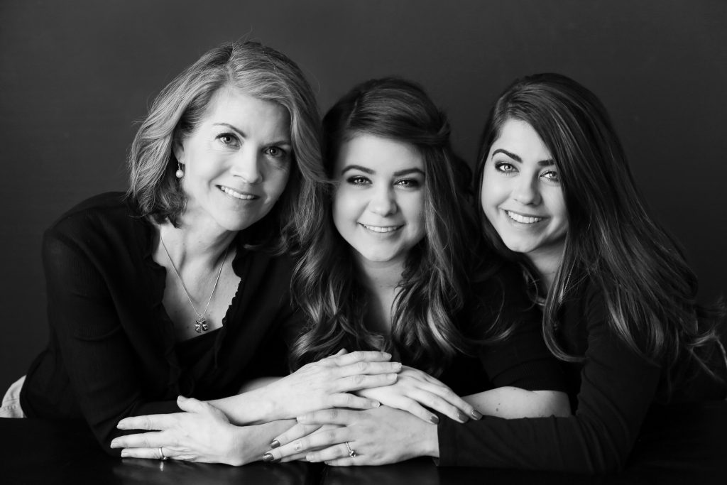 Photography by Rayleigh Mother's Day Gift portrait special in Portland, OR. This is a black and white image of a mother and her two daughters. For more info, please visit byrayleigh.com